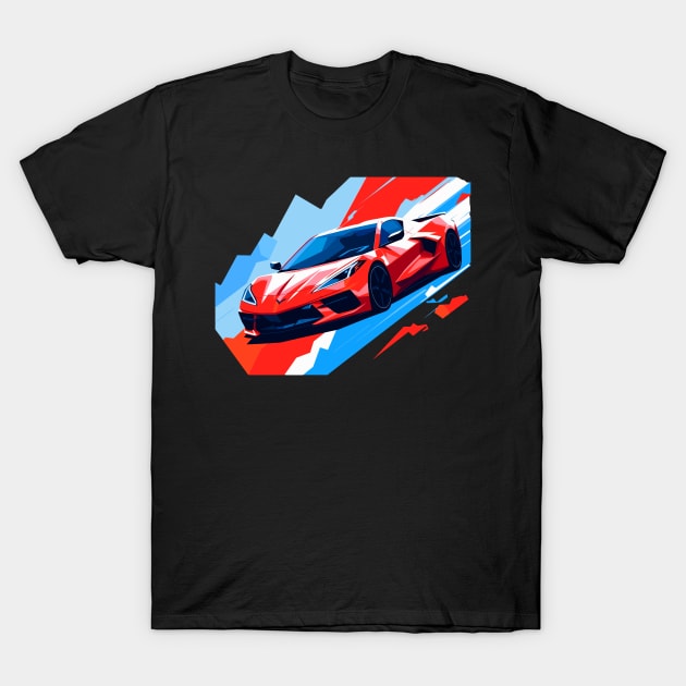 C8 Corvette Racing Torch Red sportscar retro design vintage style supercar Classic car vibes with a torch red C8 Corvette Retro flair for C8 Corvette enthusiasts T-Shirt by Tees 4 Thee